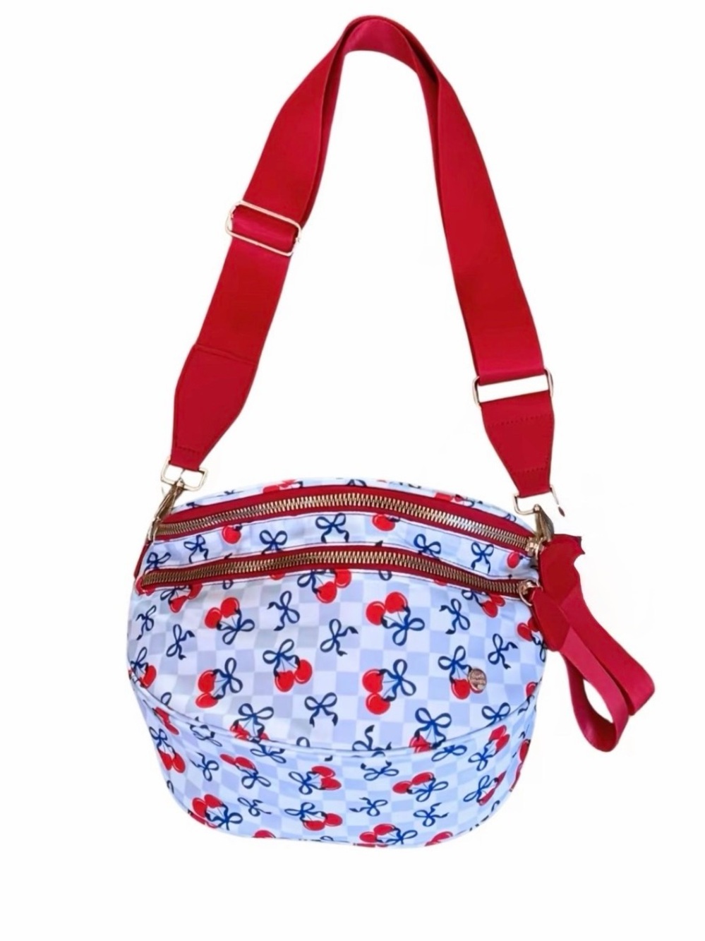 Checked Nylon Bum Bag - Patriotic Cherries Print